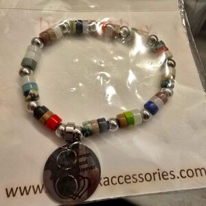 Colorful Beaded Bracelet with Silver Charm "Love Between Mother & Daughter"